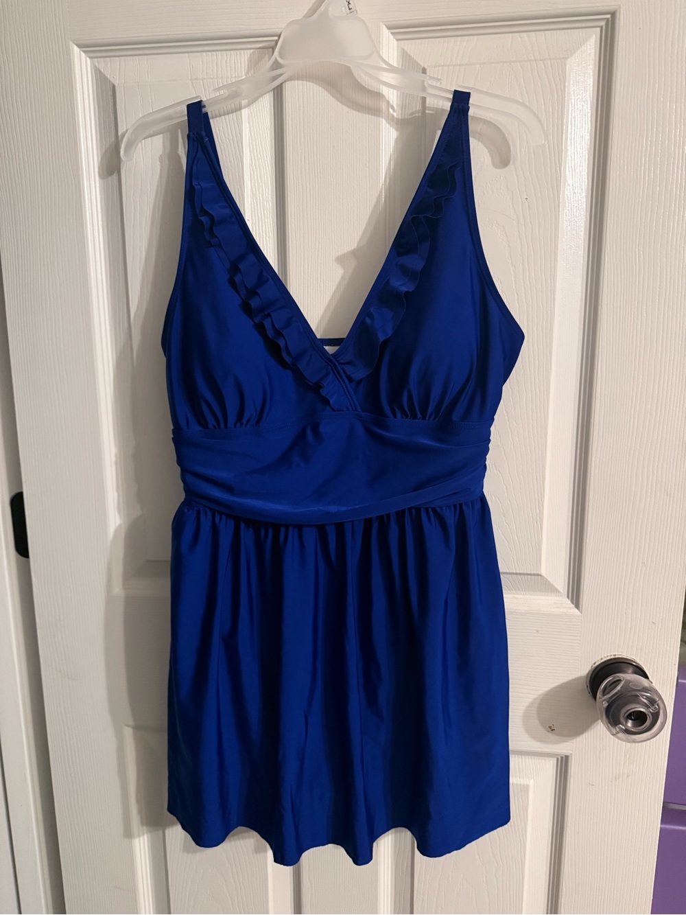 Royal Blue V-Neck Ruffle Swimdress